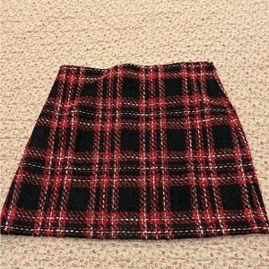 LOFT Red and Black Plaid A-Line Skirt